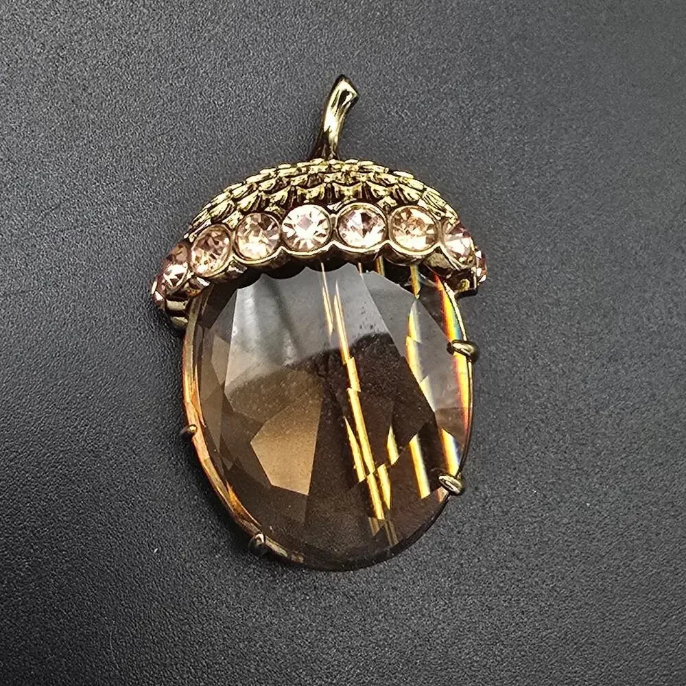 Talbot's Faux Topaz Rhinestone Acorn Brooch NWT In Box Fall Autumn Jewelry